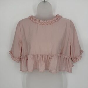 Sister Jane Sz M Romantic Ruffle Peplum Crop Top Cottagecore Mockneck Blouse